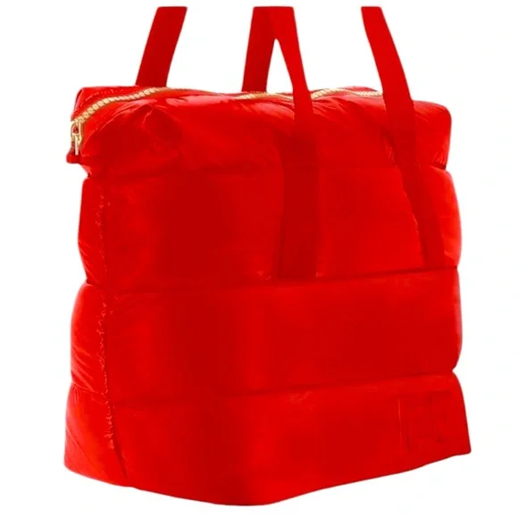 CAROLINA HERRERA Logo RED Puffy Quilted TOTE Shoulder Gym Bag Good Girl NEW - Picture 1 of 6